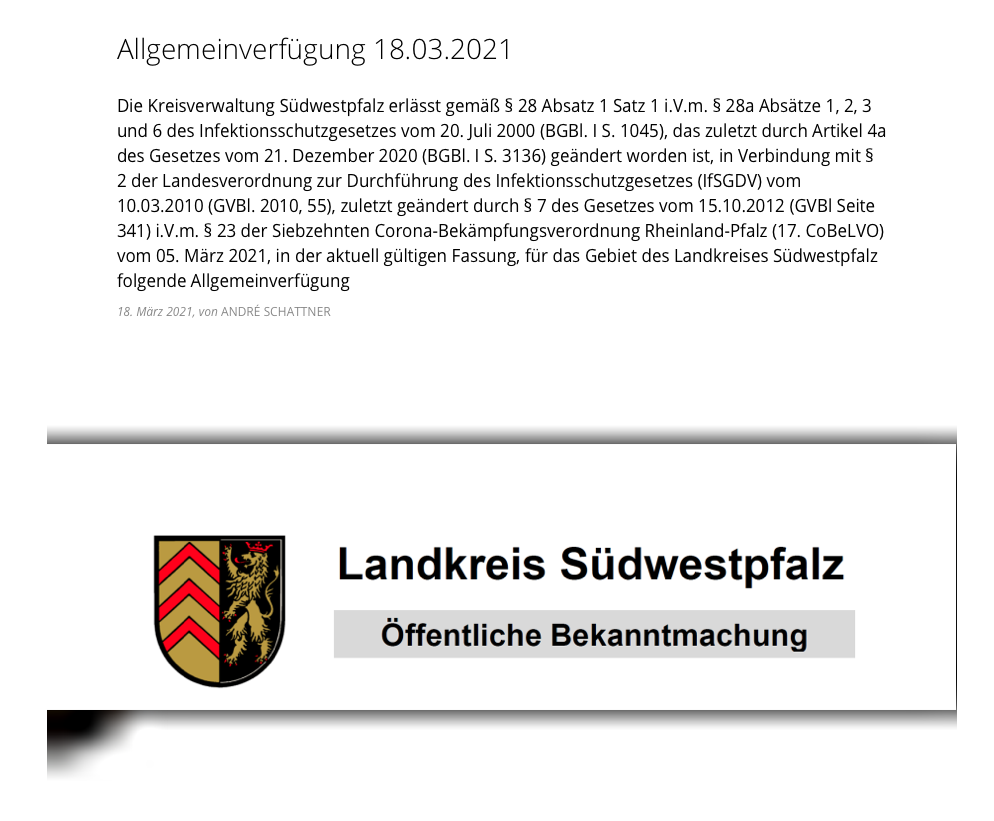 Allgemeinverfügung Südwestpfalz Allgemeinverfügung Südwestpfalz